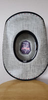 PBR Black and White Straw Cowboy Hat with Red Crystals - Size 7 IN STOCK