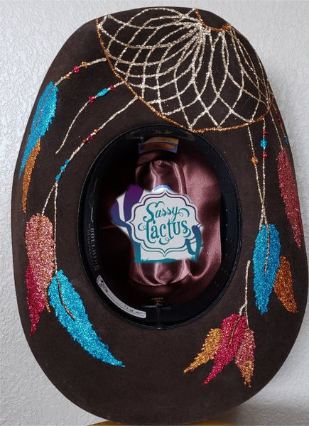 Turquoise and Brown Dreamcatcher Bling Felt Cowboy Hat Size 7 IN STOCK