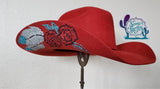 Ruby Rose Red Felt Cowboy Hat with Bling Feather and Rose Size 7 IN STOCK