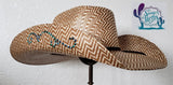 Teal Rhinestone Swirl Straw Cowboy Hat - Size 7 IN STOCK