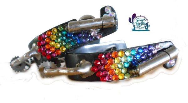 Bling Bumper Spurs with Rowels - Rainbow Swarovski Crystals