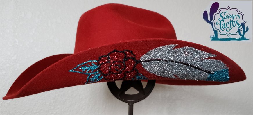 Burgundy Wool Cowboy Hat – Western Felt Hat with Embroidered Cactus Band Green Wool Cowboy Hat – Western Felt Hat with Embroidered  main image 3